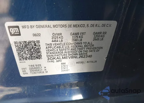 2022 GMC Terrain Fwd Sle from USA, damaged, VIN 3GKALMEV8NL262340
